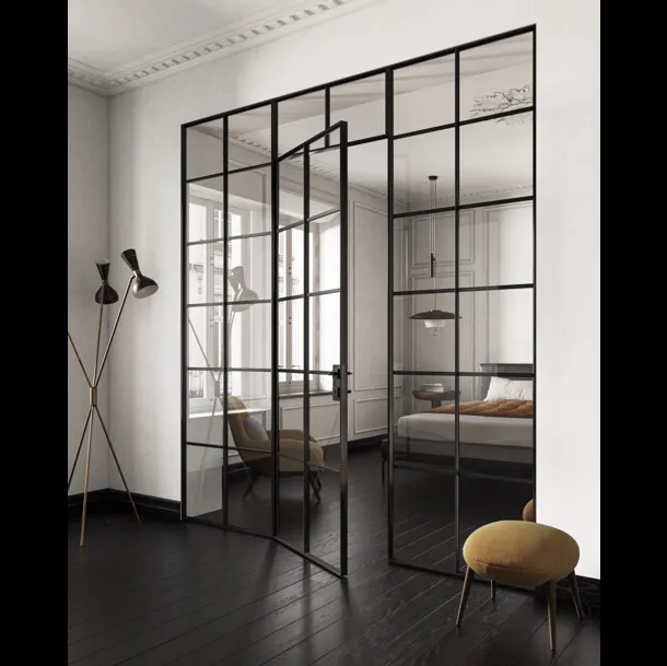 Porta per interni G-Like Vetrina Cross in Rovere Nero e Vetro di Garofoli
