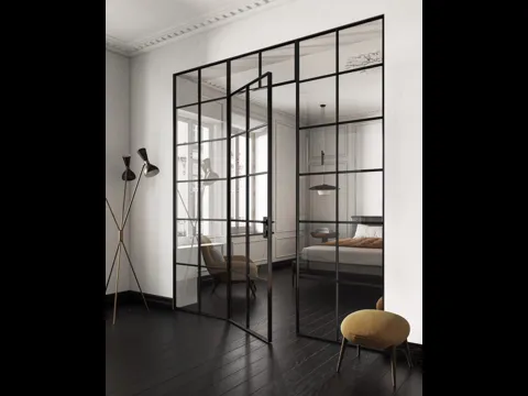 Porta per interni G-Like Vetrina Cross in Rovere Nero e Vetro di Garofoli
