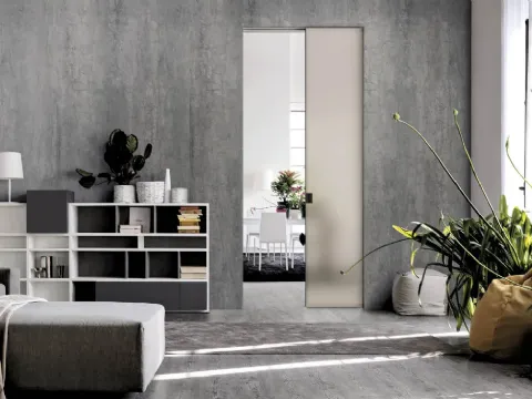 Porta per interni scorrevole in vetro con telaio in alluminio Just a Scomparsa di Doal