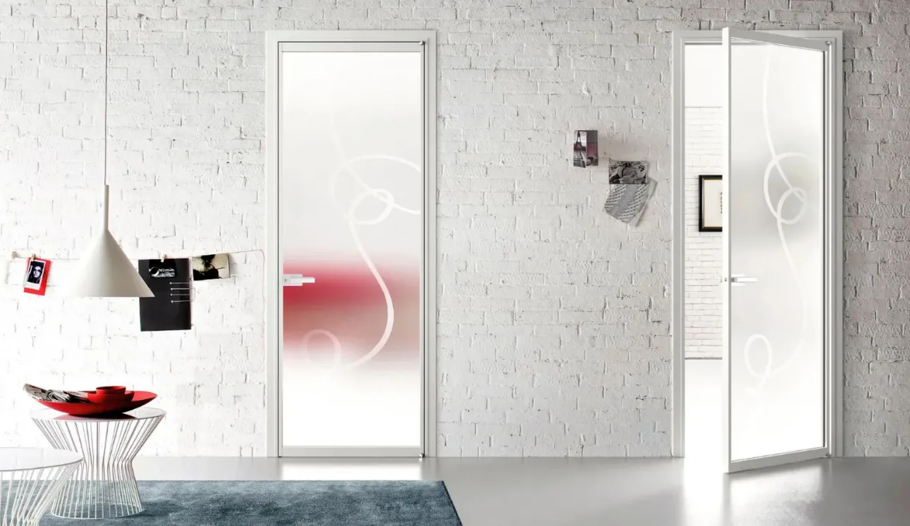 Porta per interni in vetro serigrafato con telaio in alluminio Zeus Battente con Stipite di Doal